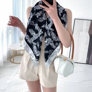 2/$30 NEW Black White Floral Foliage Vintage Antique Printed Silky Fashion Scarf